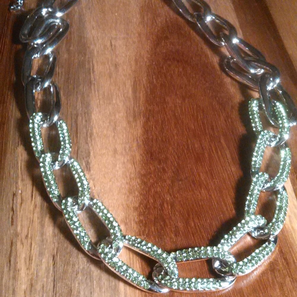 Green Austrian Crystal Chain Link Necklace